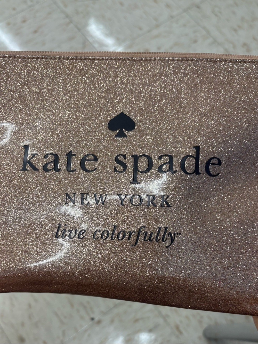 kate spade rose gold glitter pouch